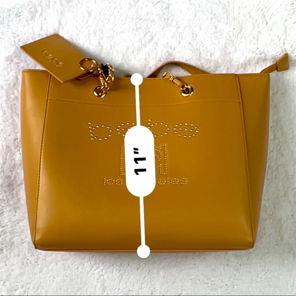 Bebe tan tote with beaded branding and card case